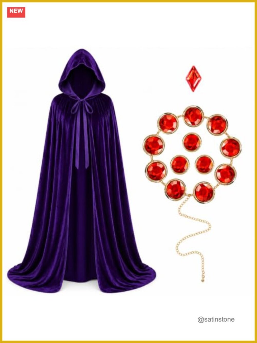 Halloween Costume Purple Velvet Cloak Waist Belt Set Cosplay
